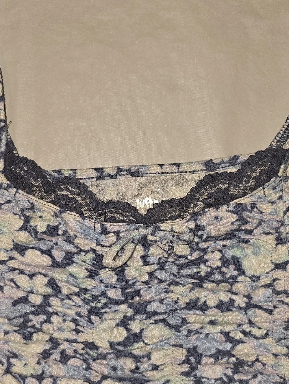 Justice Girls XL 16/18 Navy, White Floral Short Puff Sleeves Ruched Crop Top New